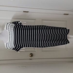 Chico's Size 2 (L/12) Black & White Striped Shift Dress, Drawstring Sleeve